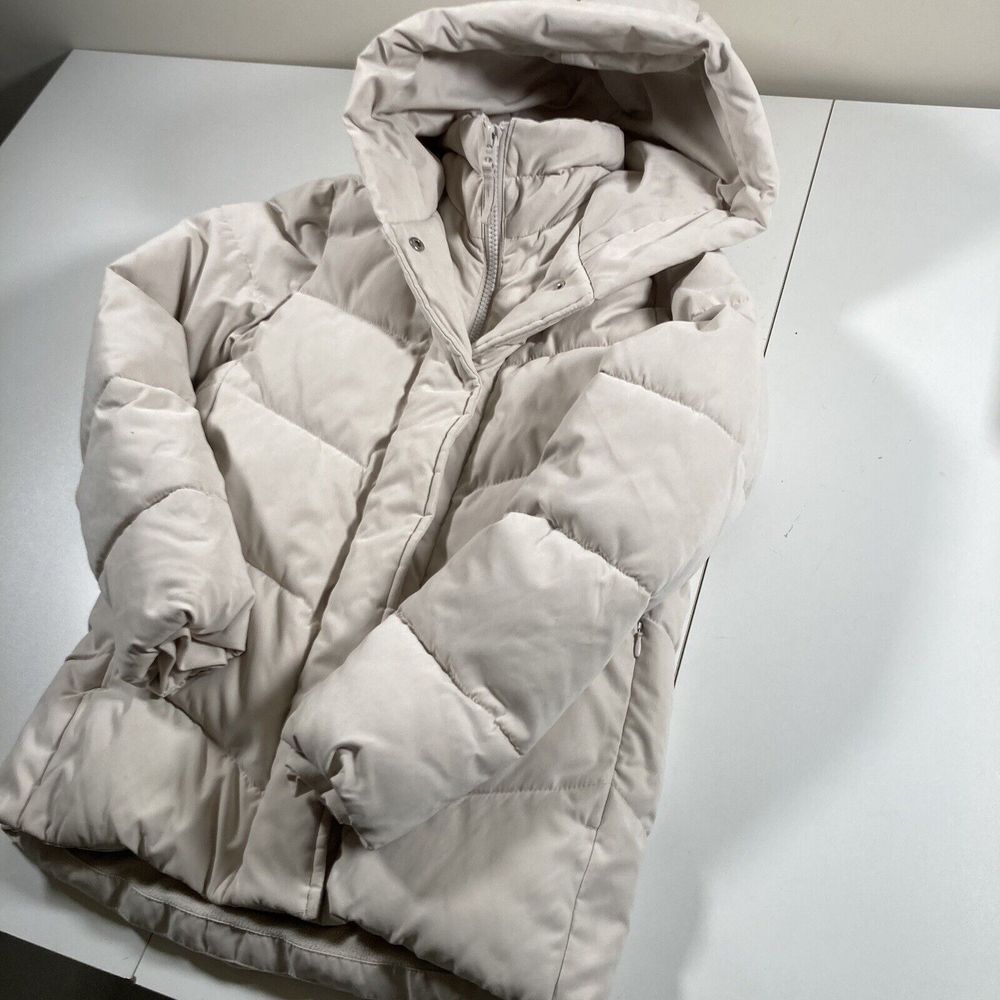 Abercrombie & Fitch Ultra Puffer Coat XS Winter Jacket Ivory Full Zip Hooded